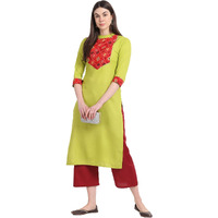 Gosriki Women's Cotton Blend Straight Kurta With Palazzo (Puchi-Green_S-Go_Green_Small)