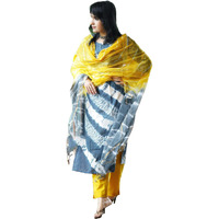 Gosriki Women's Cotton Blend Straight Printed Kurta With Pant & Dupatta (Bali Grey-Nsw-Gs_S_Grey_Small)