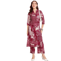 Gosriki Women's Rayon Blend Straight Printed Kurta With Pant (Tomsk Maroon-Vks01-Gs_S_Maroon_Small)