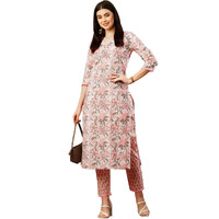 Gosriki Women's Cotton Blend Straight Printed Kurta With Pant (Pdk26 White-Gs_Xl_White_X-Large)