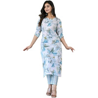 Gosriki Women's Cotton Blend Printed Straight Kurta With Pant (Ps-Rama-Green-Cmd-Gs_Xxl_Green_Xx-Large)
