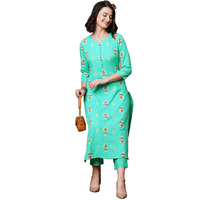 Gosriki Women's Cotton Blend Straight Printed Kurta With Pant (Fimla Green-Gs_M_Green_Medium)
