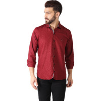 Toplot Men's Solid Slim Fit Cotton Blend Casual Shirt With Spread Collar & Full Sleeves (Plain-Shirt-5112-Maroon-L)