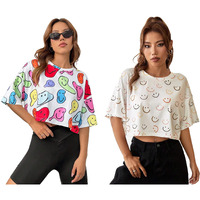 Toplot Women's Casual Printed Crop Top With Half Sleeve Pack Of 2 (Combo-5098-Mlt-Sml-Xs)