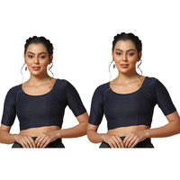 Toplot Cotton Blend Lycra Stretchable Readymade Blouses Pack Of 2 (Combo-5058-Nvy-Nvy-34)