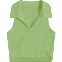 Toplot Women's V-Neck Solid Textured Tank Top (Collar-Tank-Top-5193-Pista-M)