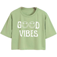 Toplot Text Printed Round Neck Crop Top For Women (Vibes-Crop-Top-5202-Pista-Xs)