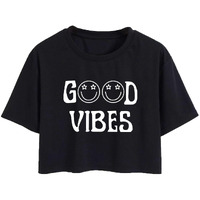 Toplot Text Printed Round Neck Crop Top For Women (Vibes-Crop-Top-5202-Black-Xs)