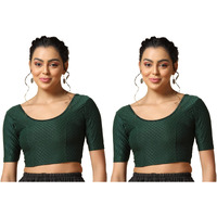 Toplot Cotton Blend Lycra Stretchable Readymade Blouses Pack Of 2 (Combo-5058-Gre-Gre-28) Green-Green