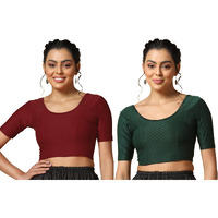 Toplot Cotton Blend Lycra Stretchable Readymade Blouses Pack Of 2 (Combo-5058-Gre-Mrn-32) Green-Maroon