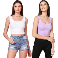 Toplot Women's Combo Solid Ribbed Scoop Neck Sleeveless Slim Fit Tank Top Pack Of 2 (Combo-5069-Wht-Prl-M)