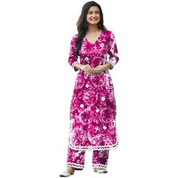Gosriki Women's Cotton Blend Printed Straight Kurta With Palazzo Set (Hand Block Pink-Gs_M_Pink_Medium)