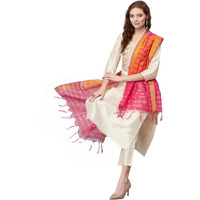 Gosriki Women's Cotton Blend Embroidered Straight Kurta With Pant & Dupatta (Libra-Beige-Gs_S_Beige_Small)