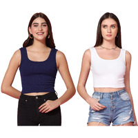 Toplot Women's Combo Solid Ribbed Scoop Neck Sleeveless Slim Fit Tank Top Pack Of 2 (Combo-5069-Nvy-Wht-L)