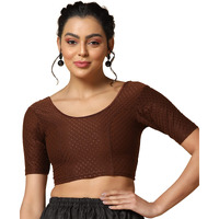 Toplot Cotton Blend Lycra Stretchable Round Neck Blouses For Women Readymade (Blouse-5058-Coffee-32)