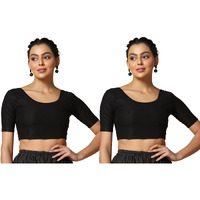 Toplot Cotton Blend Lycra Stretchable Readymade Blouses Pack Of 2 (Combo-5058-Blk-Blk-40)