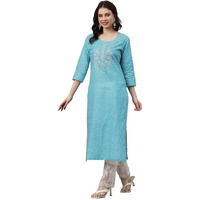 Gosriki Women's Cotton Blend Embroidered Straight Kurta (Gaja Blue-Gs_M_Purple_Medium)