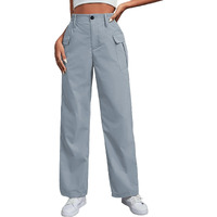 Toplot Cotton Solid Multi-Pocket Cargo Pant For Women (Wide-Leg-Cargo-5195-Silver-34)
