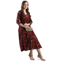 Gosriki Women's Rayon Blend Anarkali Printed Kurta With Pant (Gunba Maroon-Gs_Xxl_Maroon_Xx-Large)