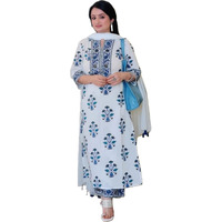 Gosriki Women's Cotton Straight Kurta With Palazzo & Dupatta (Liba-Guldasta_Blue_M-Go1_Blue_Medium)