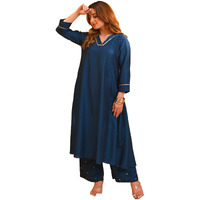 Gosriki Women's Rayon Blend Straight Solid Kurta With Palazzo (Moroko Kerosin-Gs_M_Blue_Medium)