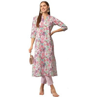 Gosriki Women's Cotton Blend Straight Printed Kurta With Pant (Aria Multi-Gs_Xxl_Multi_Xx-Large) Multicolour
