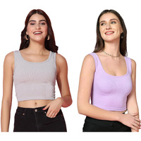 Toplot Women's Combo Solid Ribbed Scoop Neck Sleeveless Slim Fit Tank Top Pack Of 2 (Combo-5069-Gry-Prl-Xl)
