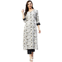 Gosriki Women's Cotton Blend Straight Printed Kurta With Pant (Lucifer Grey_Xl-Go_Grey_X-Large)