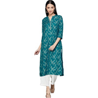 Gosriki Women's Cotton Blend Straight Printed Kurta With Pant (Loribi Green-Gs_Xxl_Green_Xx-Large)