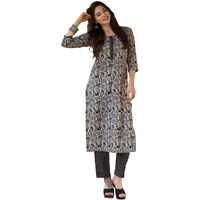 Gosriki Women's Cotton Blend Straight Printed Kurta With Pant (Civil-Grey-Gs_M_Grey_Medium)