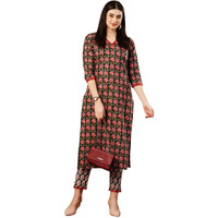 Gosriki Women's Cotton Blend Straight Printed Kurta With Pant (Balajyoti Black-Gs_M_Black_Medium)
