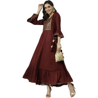 Gosriki Women's Cotton Blend Anarkali Solid Kurta (Gheru Maroon_New_Xl-Go_Maroon_X-Large)