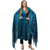 Gosriki Women's Rayon Blend Anarkali Printed Kurta With Pant & Dupatta (Berlin Kerosin-Nb-Gs_S_Dark Blue_Small)