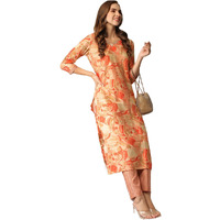 Gosriki Women's Cotton Blend Straight Printed Kurta With Pant (Nissu Orange-Nj-Gs_S_Orange_Small)