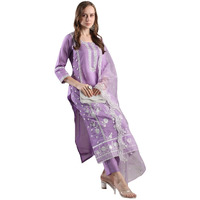 Gosriki Women's Rayon Blend Straight Embroidered Kurta With Pant & Dupatta (Rosewood Purple-Vks02-Gs_Xl_Purple_X-Large)