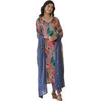 Gosriki Women's Cotton Blend Straight Printed Kurta With Pant & Dupatta (Sukuna Multi-Gs_S_Multi_Small) Multicolour