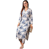 Gosriki Women's Cotton Blend Straight Printed Kurta With Pant (Pivar White-Gs_M_White_Medium)