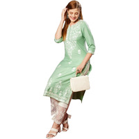 Gosriki Women's Rayon Blend Straight Chikankari Embroidered Kurta (Victoria Green-Jl-Gs_S_Green_Small)