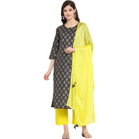 Gosriki Women's Pure Cotton Straight Kurta With Palazzo & Dupatta (Kripal Grey_S-Go_Grey_Small)