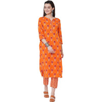 Gosriki Women's Cotton Straight Kurta With Palazzo (Gshk118_S_Orange_Small)