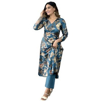Gosriki Women's Rayon Blend Straight Printed Kurta With Pant (Dhun Cerosin-Nw-Gs_Xl_Dark Blue_X-Large)