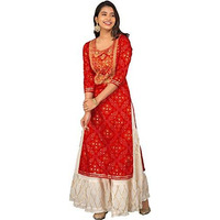 Gosriki Women's Red Color Rayon Straight Kurti Plazzo Dupatta Set (Molly Red_M)