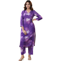 Gosriki Women's Cotton Blend Straight Printed Co-Ord Set (710 Violet-Gs_M_Purple_Medium)