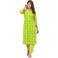 Gosriki Women's Cotton Blend Traditional Straight Printed Kurta And Pant Set (Sixty-Parrot_S-Gs_Green_Small)