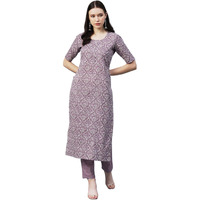 Gosriki Women's Cotton Blend Printed Straight Kurta With Pant (Batakli-Purple-Gs_Xl_Purple_X-Large)