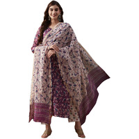 Gosriki Women's Cotton Blend Straight Printed Kurta With Pant & Dupatta (Gopmata Pink-Gs_S_Pink_Small)