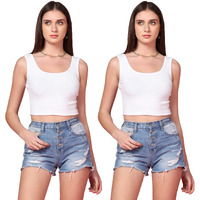 Toplot Women's Combo Solid Ribbed Scoop Neck Sleeveless Slim Fit Tank Top Pack Of 2 (Combo-5069-Wht-Wht-L)
