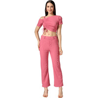 Toplot Co Ord Set For Women Solid Top And Bottom (Top-Pant-5138-Pink-L)
