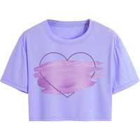 Toplot Heart Printed Round Neck Crop Top For Women (Big-Heart-Top-5201-Purple-S)