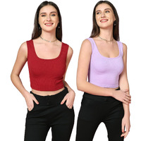 Toplot Women's Combo Solid Ribbed Scoop Neck Sleeveless Slim Fit Tank Top Pack Of 2 (Combo-5069-Mrn-Prl-S)